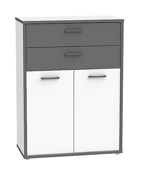 Kommode 2-trg 2 Schubladen KEFLAVIK von Forte Weiß / Wolfram Grau günstig online kaufen