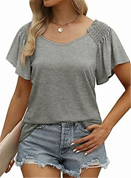 RUZU UG T-Shirt Modische Damen mit V-Ausschnitt plissiert kurze Ärmel, läss günstig online kaufen
