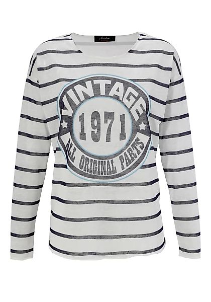Aniston CASUAL Langarmshirt, im Streifen-Dessin mit "Vintage"-Druck günstig online kaufen