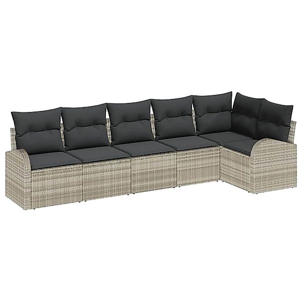 vidaXL Garten-Sofa-Set mit Kissen 6-Tlg Hellgrau Poly Rattan 3354731 günstig online kaufen