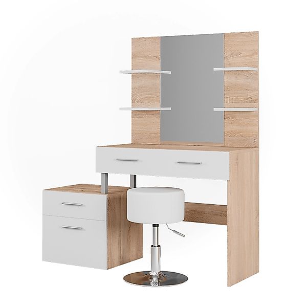Vicco Schminktisch Maria Weiß/Sonoma/Sonoma 132 cm mit Hocker günstig online kaufen