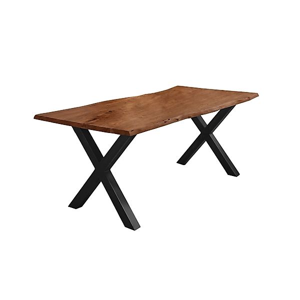 SAM Esstisch Baumkante Akazie Nussbaum 180 x 90 cm X-Gestell Schwarz FREDER günstig online kaufen