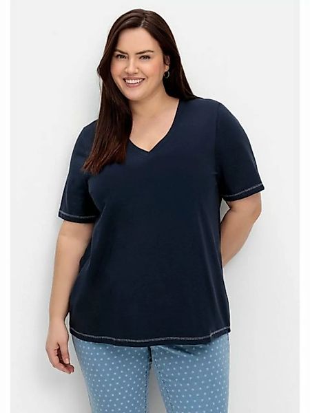 Sheego T-Shirt Große Größen mit kleinem Glitzerdruck auf der Schulter günstig online kaufen