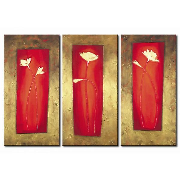 Leinwandbild Mohnblumen auf drei roten Kissen  XXL günstig online kaufen