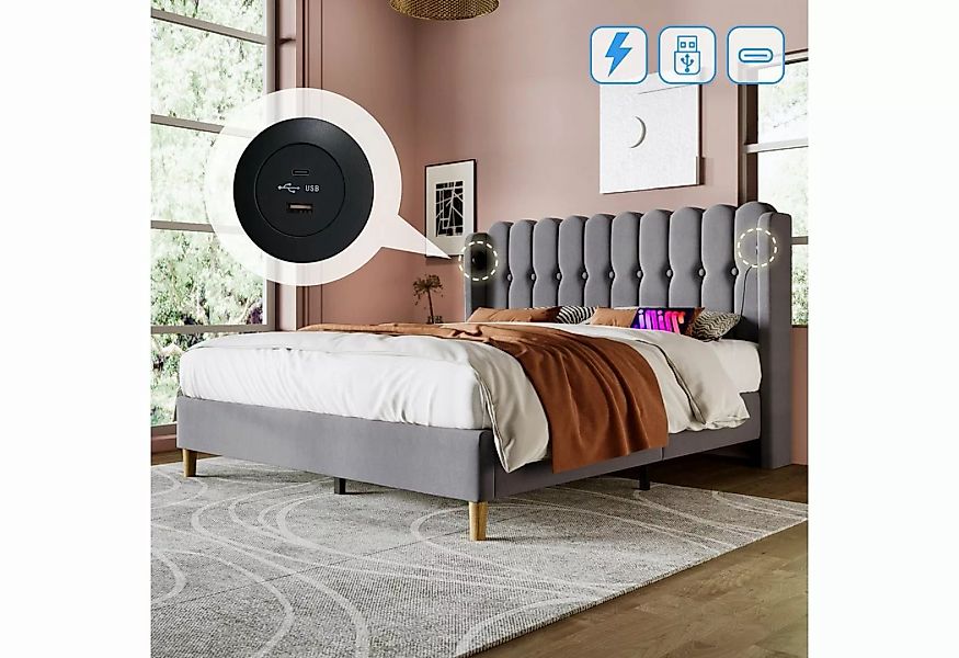REDOM Polsterbett Einzelbett mit USB Typ C Ladefunktion (140 x 200 cm Bettg günstig online kaufen
