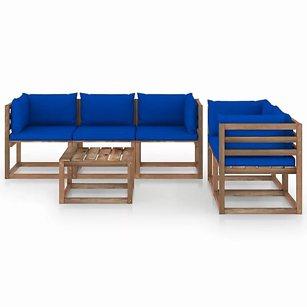 6-tlg. Garten-lounge-set Mit Blauen Kissen günstig online kaufen