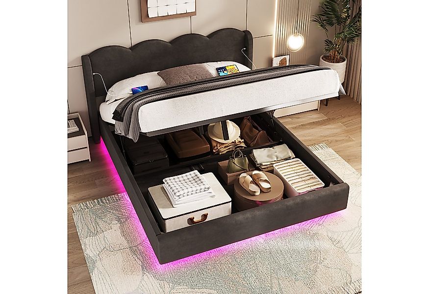 LVHOM Boxbett 140x200cm/160x200cm mit Bettkasten, Wellenförmig, Polsterbett günstig online kaufen