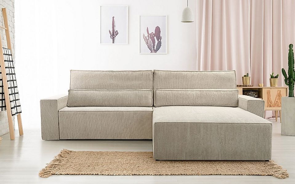MOEBLO Ecksofa aus Cord DENVER L, Ottomane beidseitig montierbar Couch Cord günstig online kaufen