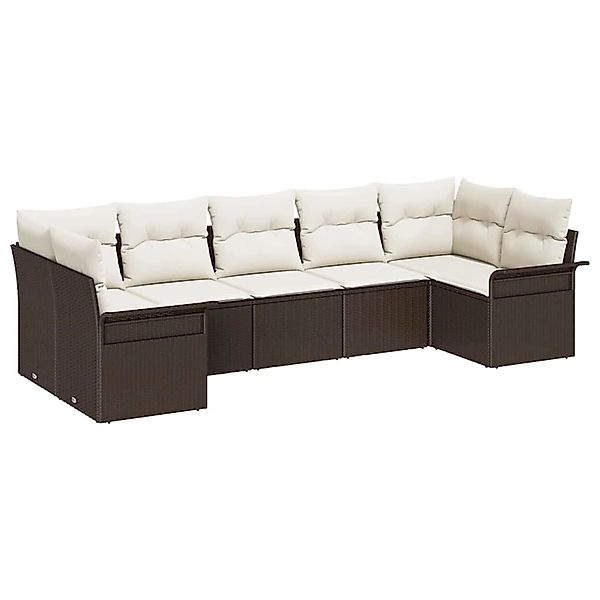 vidaXL Garten-Sofa-Set mit Kissen 7-Tlg Braun Poly Rattan 3345508 günstig online kaufen