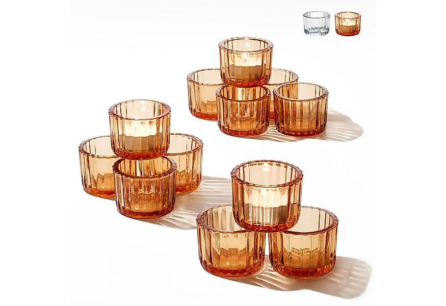 Praknu Teelichthalter Teelichthalter Glas Klein für Tischdeko - 12er Set Ru günstig online kaufen