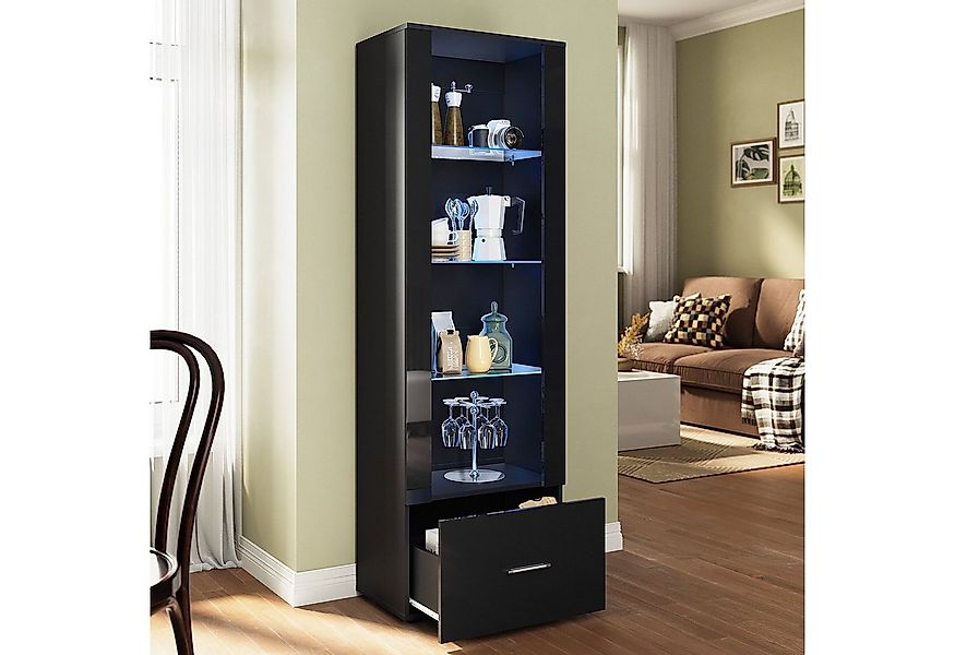 SONNI Glasvitrine Vitrinenschränke mit led beleuchtung,55x35x172cm schwarz günstig online kaufen