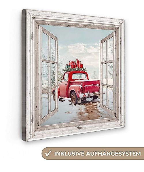 OneMillionCanvasses® Leinwandbild Auto - Rot - Winter - Weihnachten - Fenst günstig online kaufen