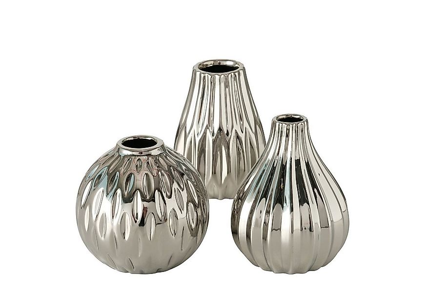 BOLTZE GRUPPE GmbH Dekovase 3er Set Blumenvase, Vase aus Keramik silber, 14 günstig online kaufen