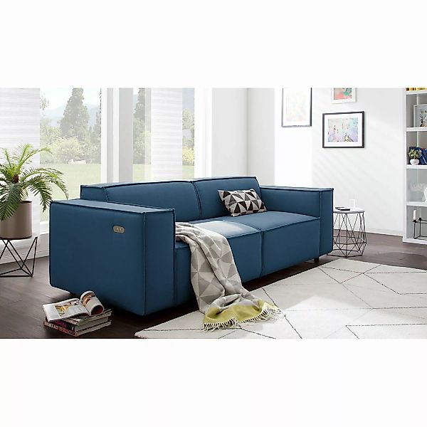 home24 Sofa Kinx 2-Sitzer Dunkelblau Strukturstoff 189x70x96 cm (BxHxT) Mod günstig online kaufen