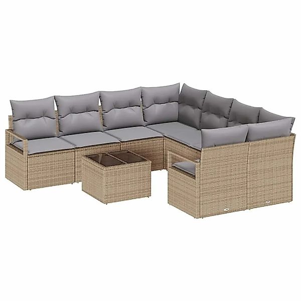 vidaXL Sofa Set mit Kissen 9-Tlg Beige und Grau Poly-Rattan 3346320 günstig online kaufen