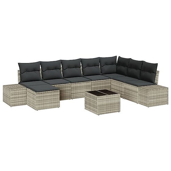 vidaXL Loungesofa 9-teiliges Garten-Sofa-Set mit Kissen Grau Poly-Rattan, 9 günstig online kaufen