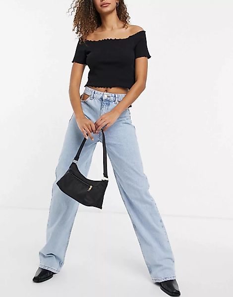 Pull&Bear – Jeans in Blau mit Zierausschnitt im Stil der 90er-Jahre günstig online kaufen