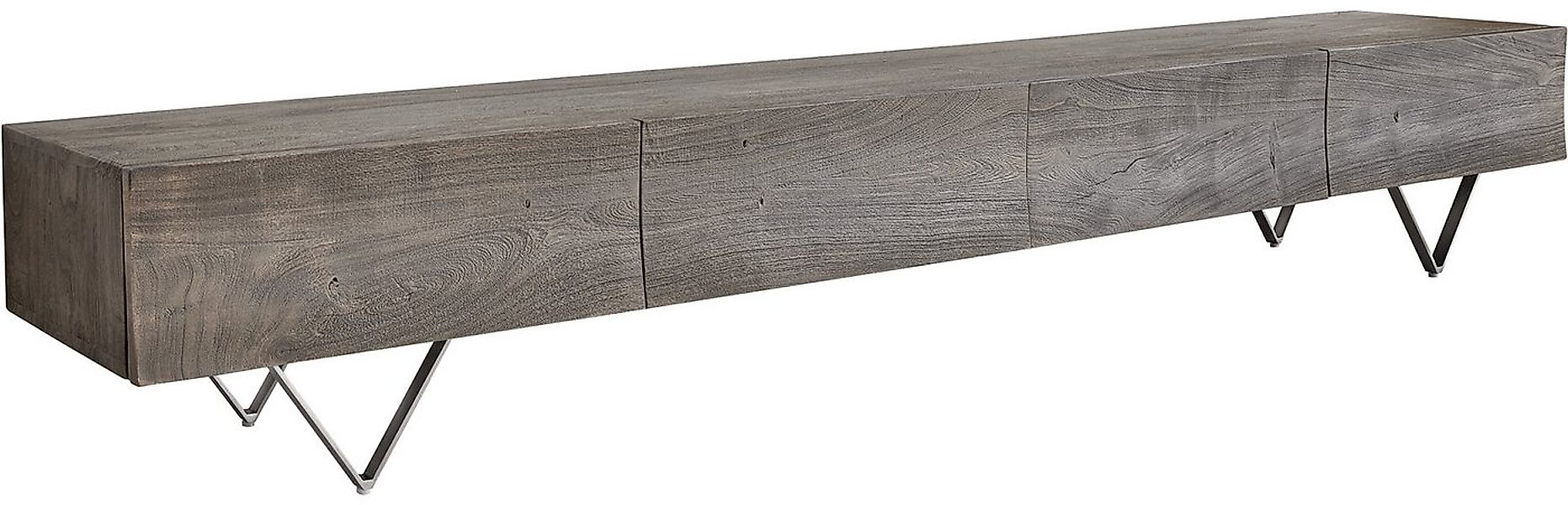 DELIFE Lowboard Wyatt, Akazie Platin 220 cm 4 Schübe V-Fuß Edelstahl günstig online kaufen