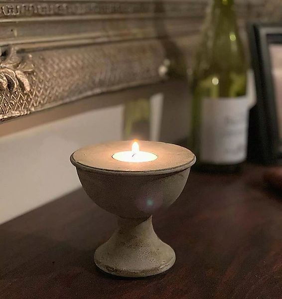 Teelichthalter Pokal mit Fuß Grau Patiniert Vintage-Stil Kerzenhalter 10cm günstig online kaufen