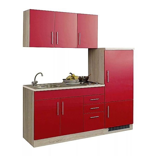 Küchenzeile für Singles mit Kühlschrank TERAMO-03 Hochglanz Rot B x H x T c günstig online kaufen