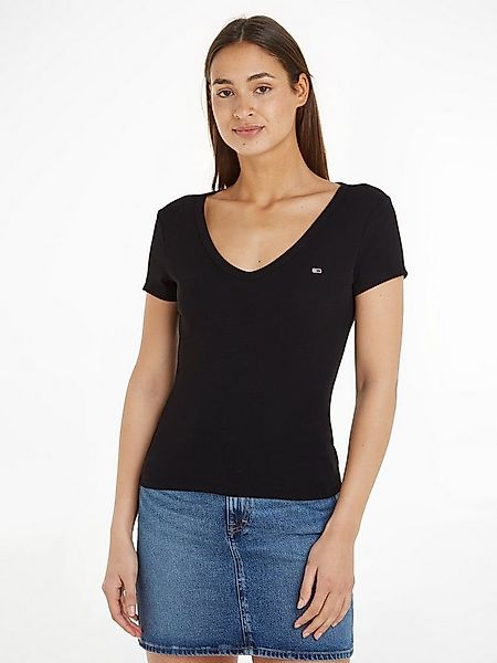 Tommy Jeans Kurzarmshirt TJW SLIM ESSENTIAL RIB V SHORT SLEEVE mit gerippte günstig online kaufen