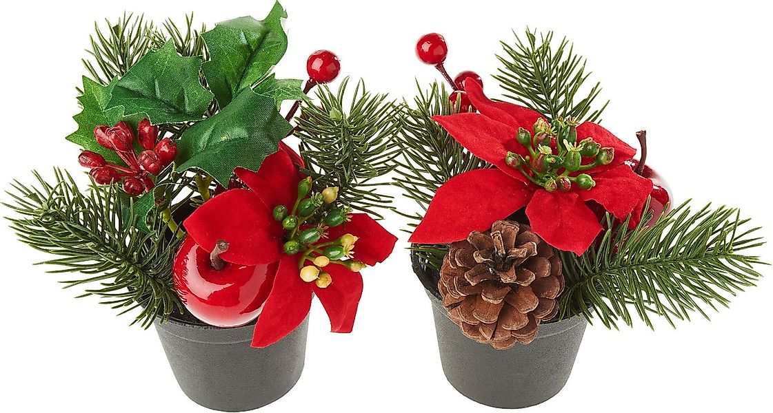 Kunstblume Weihnachtsarrangement mit Tanne im Topf, 2 Stück, DPI, Höhe 13 c günstig online kaufen