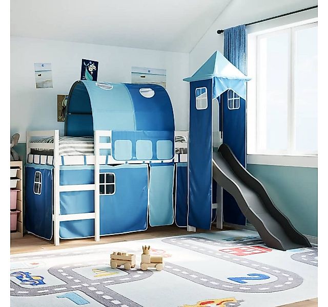 vidaXL Bett, Kinderhochbett mit Turm Blau 80x200 cm Massivholz Kiefer günstig online kaufen