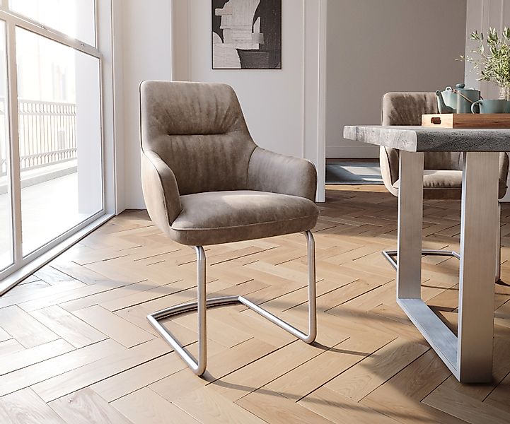 Freischwinger Zelia-Flex mit Armlehnen Mikrofaser Taupe Vintage Freischwing günstig online kaufen