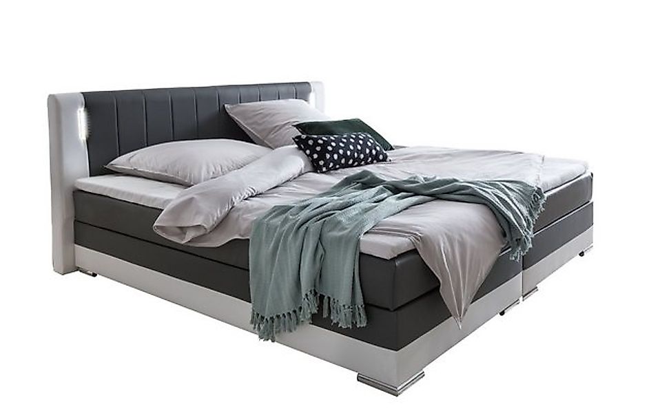 dynamic24 Bett, Boxspringbett 180 x 200 cm LED grau/weiß Kunstleder-Optik günstig online kaufen