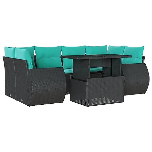 vidaXL 7-Tlg Gartensofa-Set mit Kissen Schwarz Polyrattan 3268387 günstig online kaufen