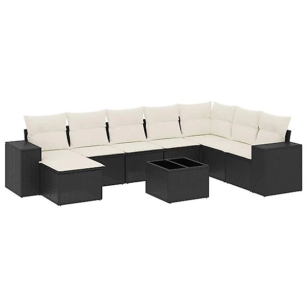 vidaXL 9-Tlg Garten-Sofagarnitur mit Kissen Schwarz Poly Rattan 3255303 günstig online kaufen