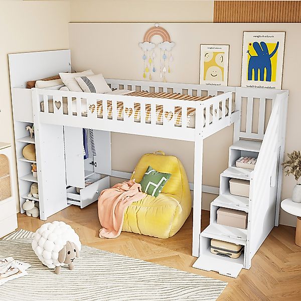 STILVORA Hochbett 90×200 mit Kleiderschrank & günstig online kaufen