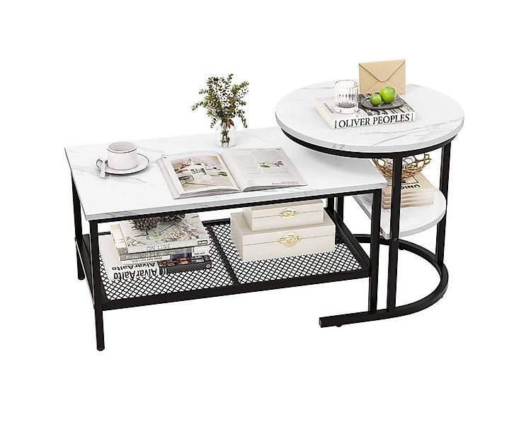 COSTWAY Couchtisch, 2er Set, Marmor, Beistelltisch mit Stauraum, Gold, Meta günstig online kaufen