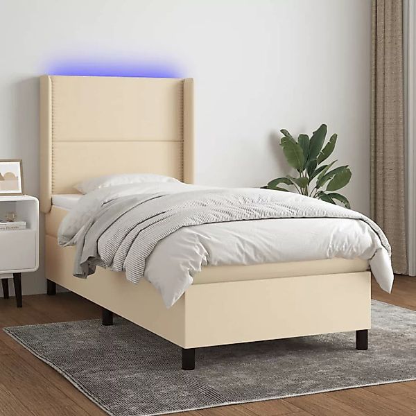 vidaXL Boxspringbett Boxspringbett mit Matratze LED Creme 90x200 cm Stoff B günstig online kaufen