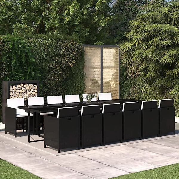 Vidaxl 13-tlg. Garten-essgruppe Mit Kissen Poly Rattan Schwarz günstig online kaufen