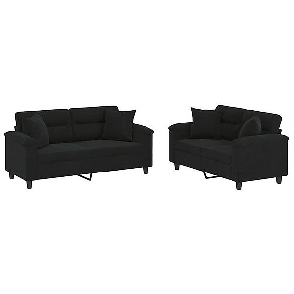 vidaXL Sofa 2-tlg. Sofagarnitur mit Kissen Schwarz Mikrofasergewebe günstig online kaufen