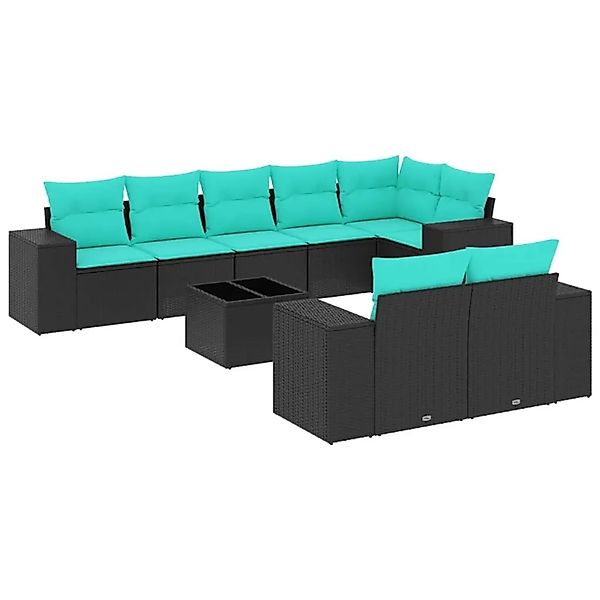 vidaXL 9-Tlg Gartensofa-Set mit Kissen Schwarz Polyrattan 3222826 günstig online kaufen
