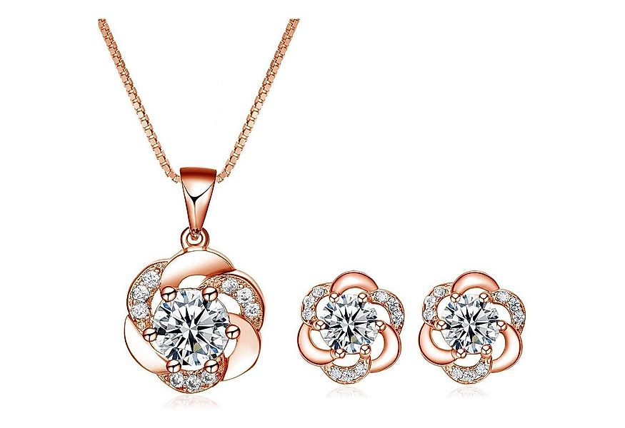 LuxusKollektion Ohrring und Ketten Set Schmuckset Silber 925 Halskette Blum günstig online kaufen
