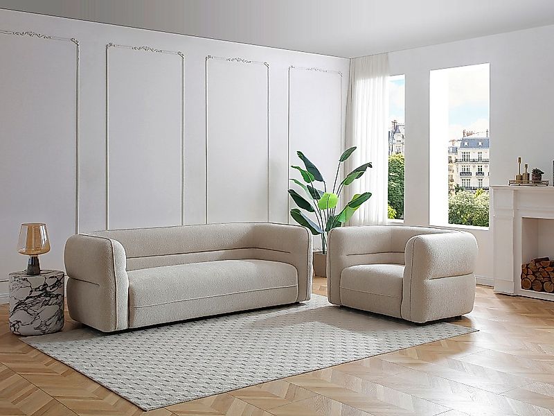 Sofa 3-Sitzer - Chenille-Stoff - Beige - TALIENA günstig online kaufen