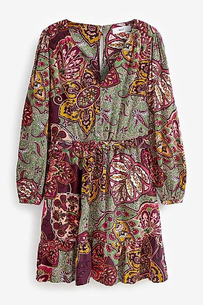 Next Minikleid Langärmeliges Minikleid mit V-Ausschnitt, günstig online kaufen