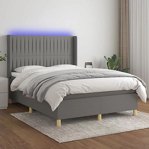 Vidaxl Boxspringbett Mit Matratze & Led Dunkelgrau 140x200 Cm Stoff günstig online kaufen