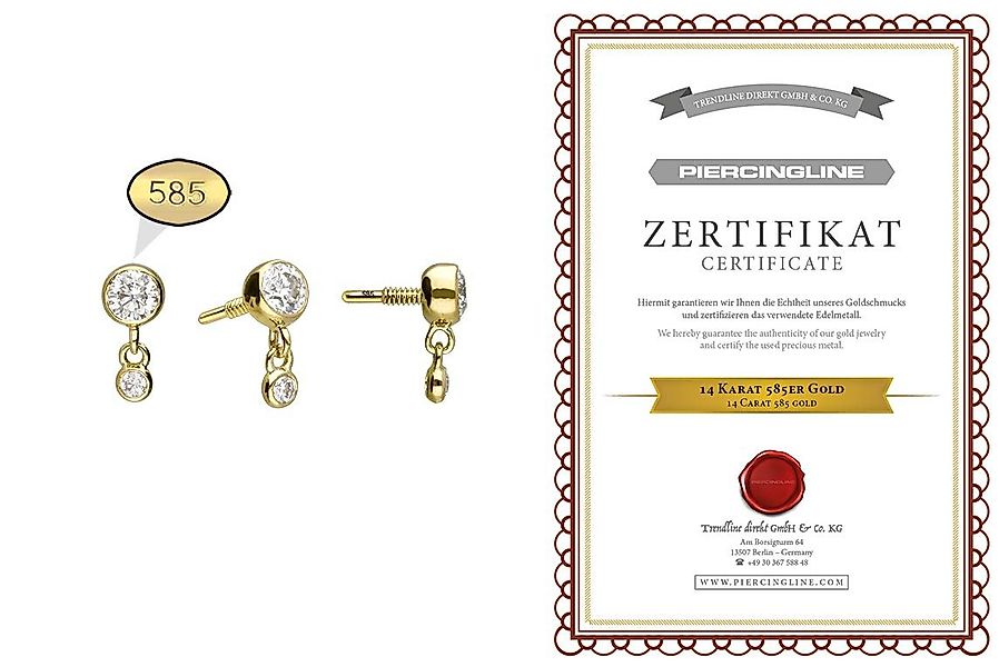 PIERCINGLINE Piercing-Set 14 Karat Gold Schraubaufsatz günstig online kaufen