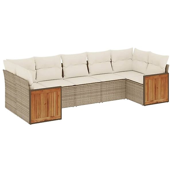 vidaXL 7-Tlg Garten-Sofagarnitur mit Kissen Beige Poly Rattan 3227948 günstig online kaufen