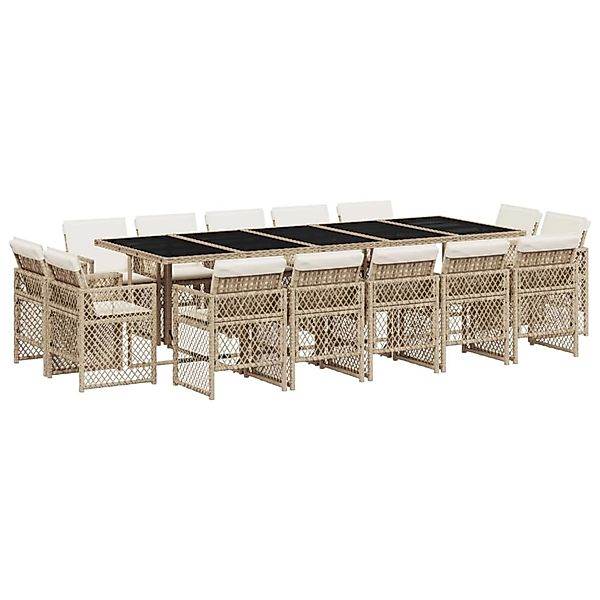 vidaXL 15-Tlg Garten-Essgruppe mit Kissen Beige Poly Rattan 3210874 günstig online kaufen