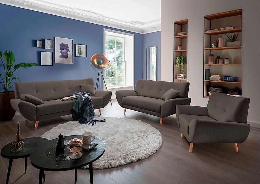Home affaire Polstergarnitur "Basta" 3 Stk. tlg. Komfortable Wellenunterfed günstig online kaufen