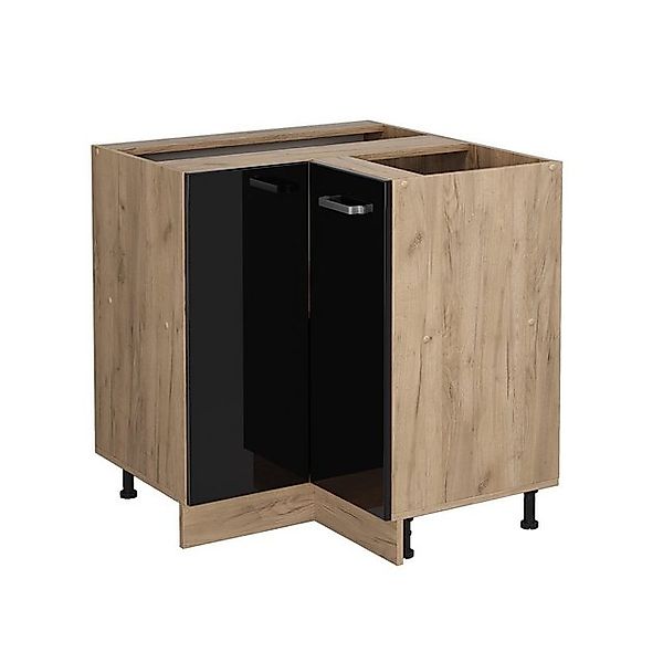 Vicco Eckunterschrank R-Line Schwarz Hochglanz/Goldkraft Eiche 76 cm ohne A günstig online kaufen