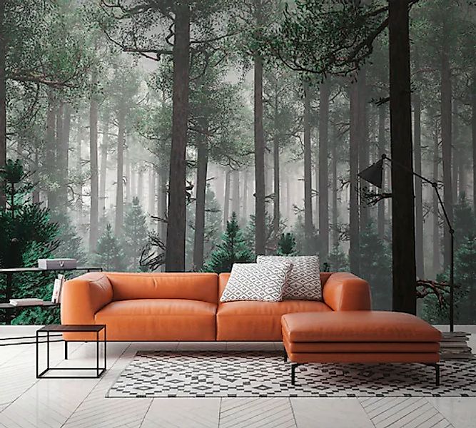 A.S. Création Vliestapete »Fototapete Nadelwald mit Nebel Grün Grau« matt s günstig online kaufen