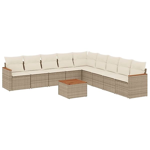 vidaXL 10-Tlg Garten-Sofagarnitur mit Kissen Beige Poly Rattan 3226065 günstig online kaufen