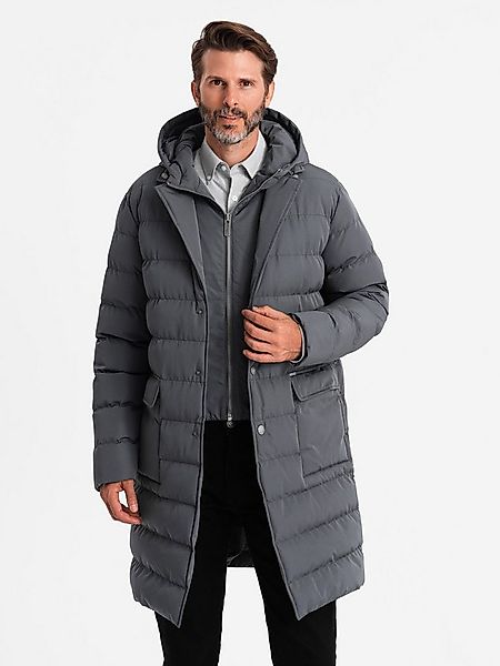 OMBRE Wintermantel Lange Herren-Steppjacke mit Revers und Futter günstig online kaufen