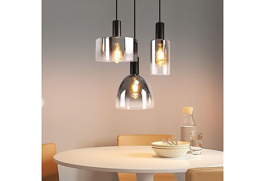 Nettlife Pendelleuchte 3/4 rauchgrauem Glas E27 Fassung Industrielle Hängel günstig online kaufen